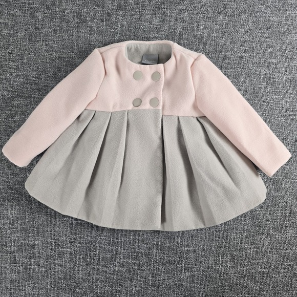 Baby Girl Tahari Pink Gray Lined Dress Coat Size 6-9 Months - Picture 1 of 5